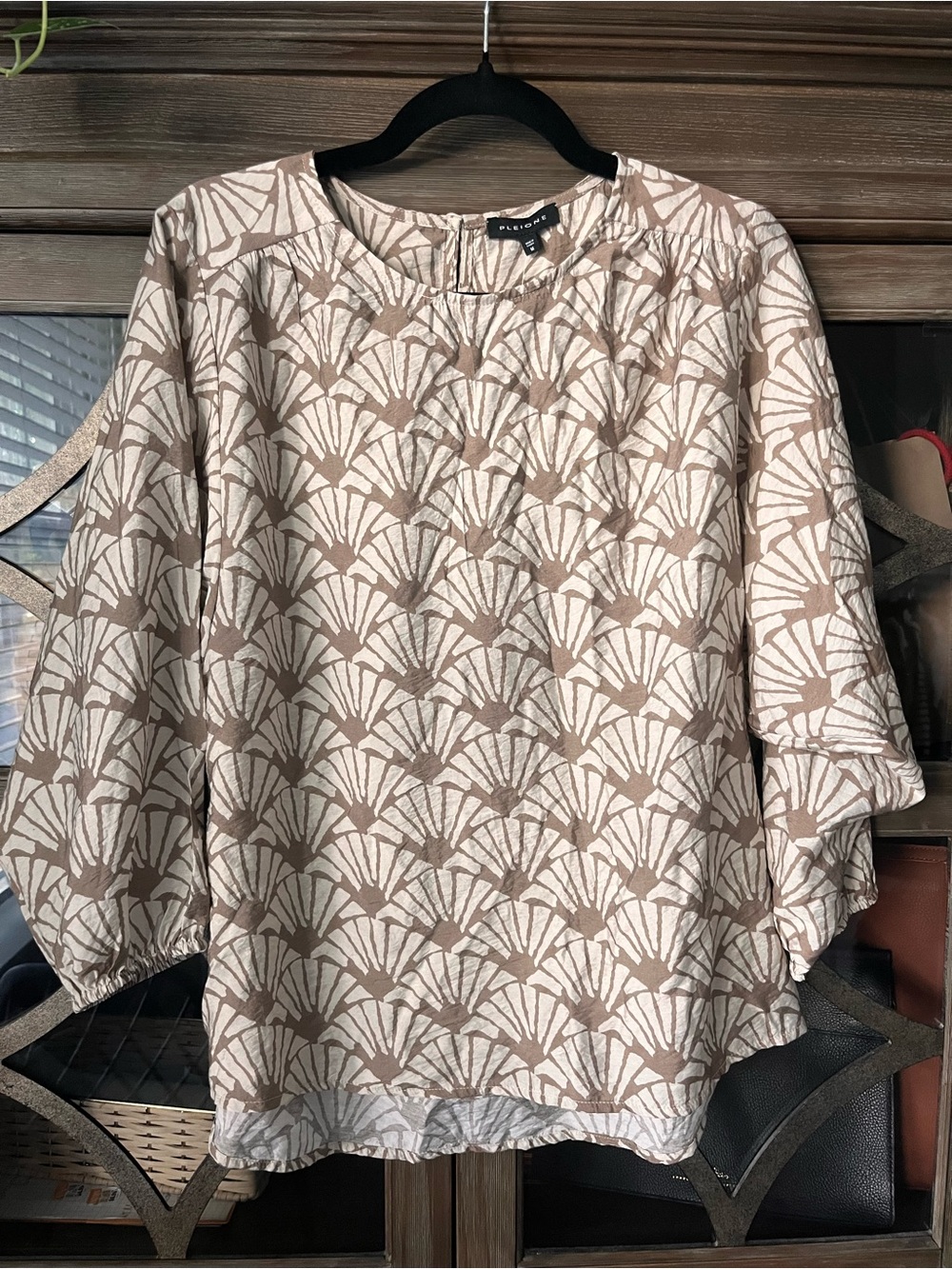 Pleione Beige & White Patterned Tunic Top